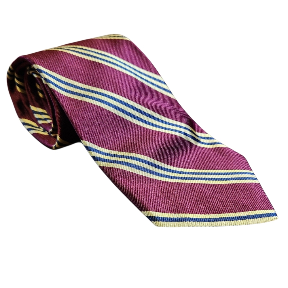 Brooks Brothers 346 Maroon Gold Striped Tie 100% Silk Men's Necktie Made In USA
